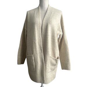 Old Navy Cream Open Front Long Cardigan Sweater Size M Pockets Oversized Knit